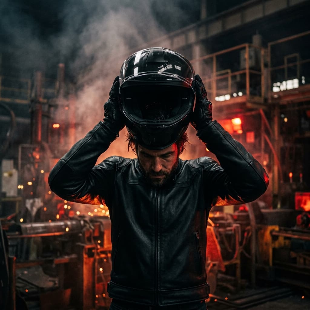 Colocándose el casco
